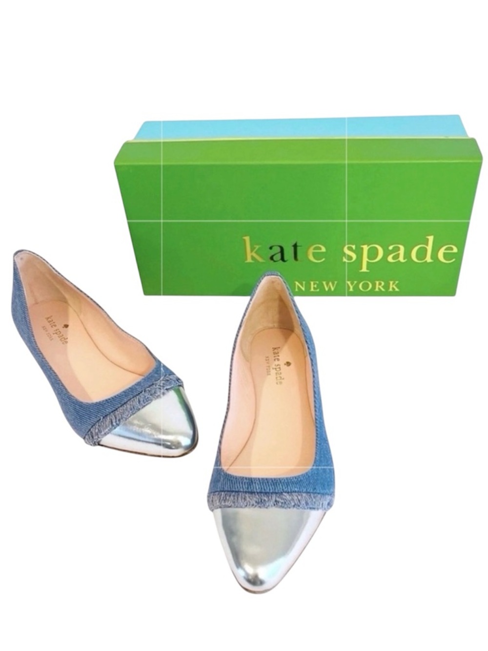 Kate Spade Nelly Denim Ballet Flats Silver Cap Toe Size US 6
